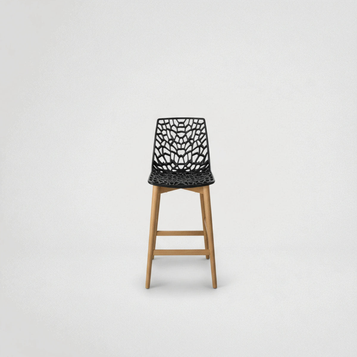 כיסא בר רגלי עץ מושב פלסטיק(פוליקרבונט)עכביש 34475