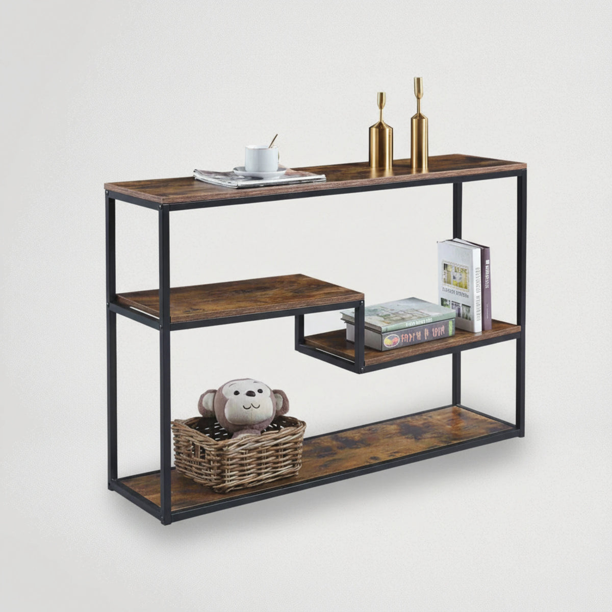 יחידת מדפים מתכת בשילוב עץ