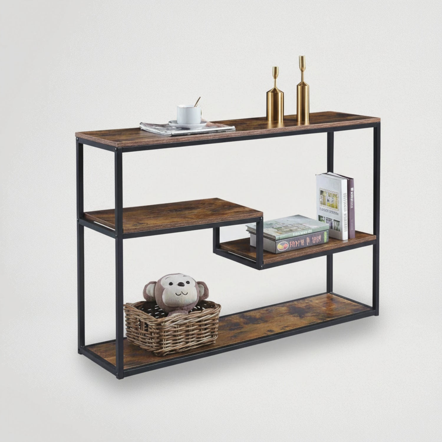 יחידת מדפים מתכת בשילוב עץ