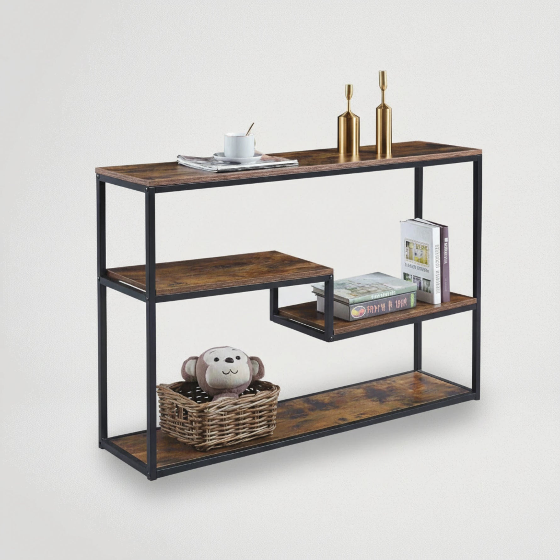 יחידת מדפים מתכת בשילוב עץ