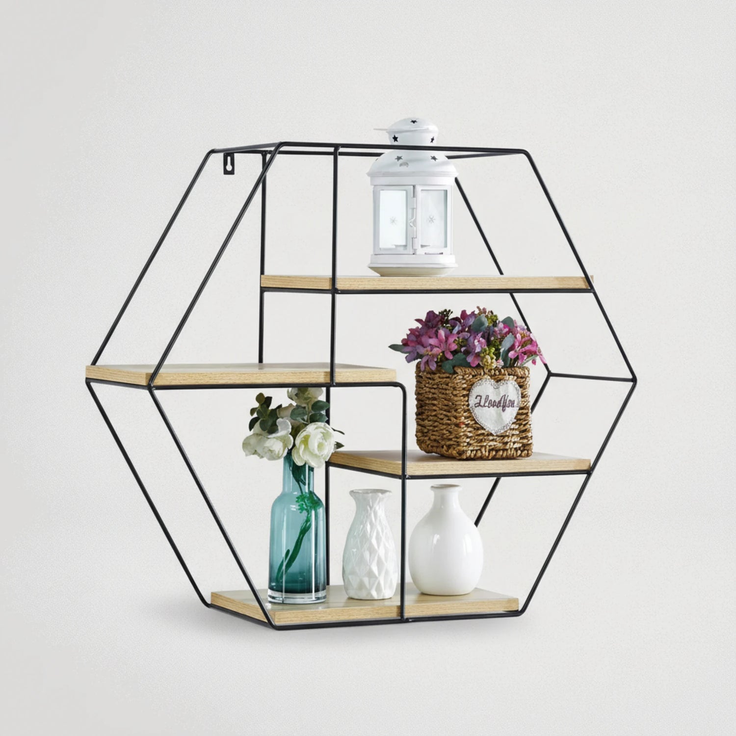 כוננית עגולה שילוב מתכת ועץ 80049