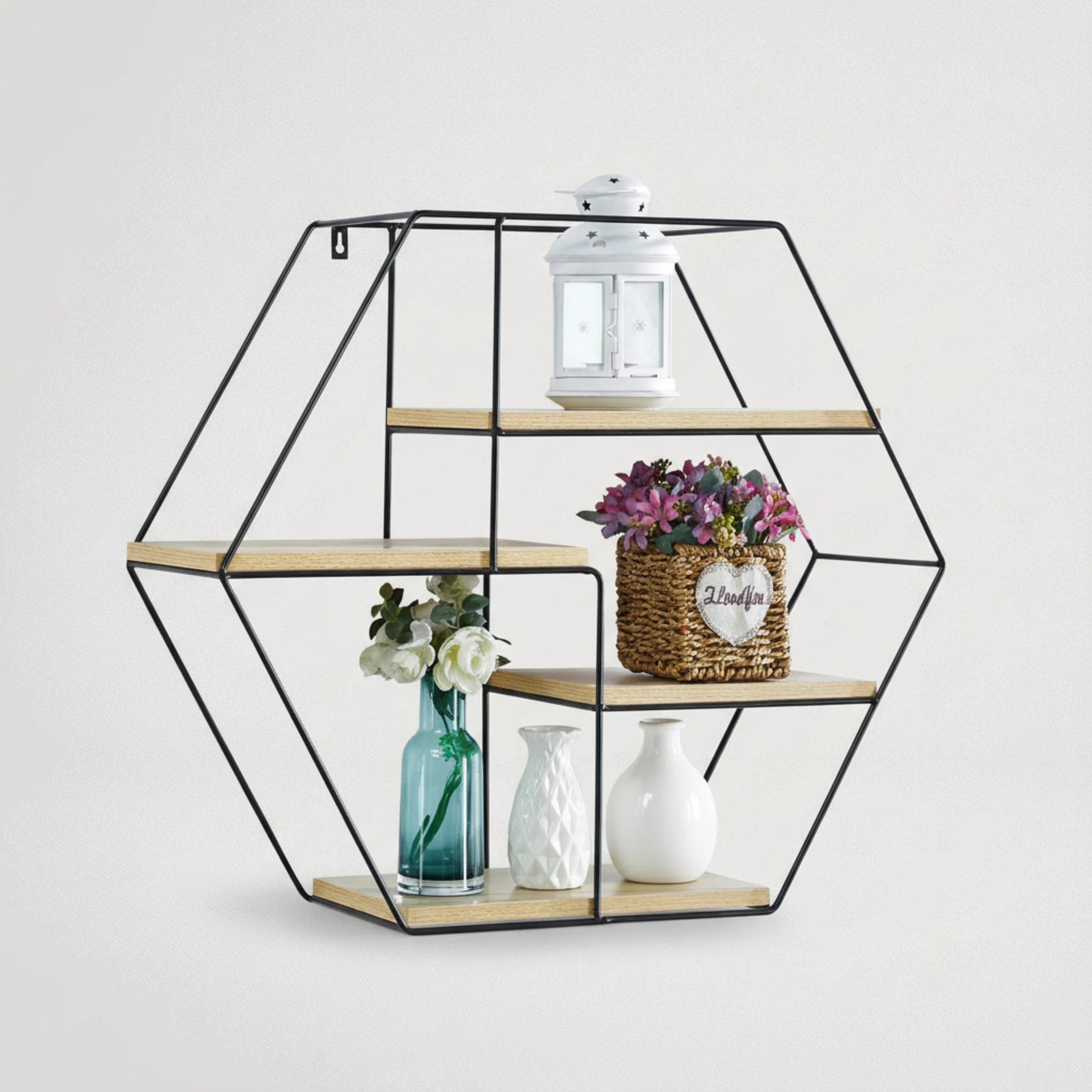 כוננית עגולה שילוב מתכת ועץ 80049