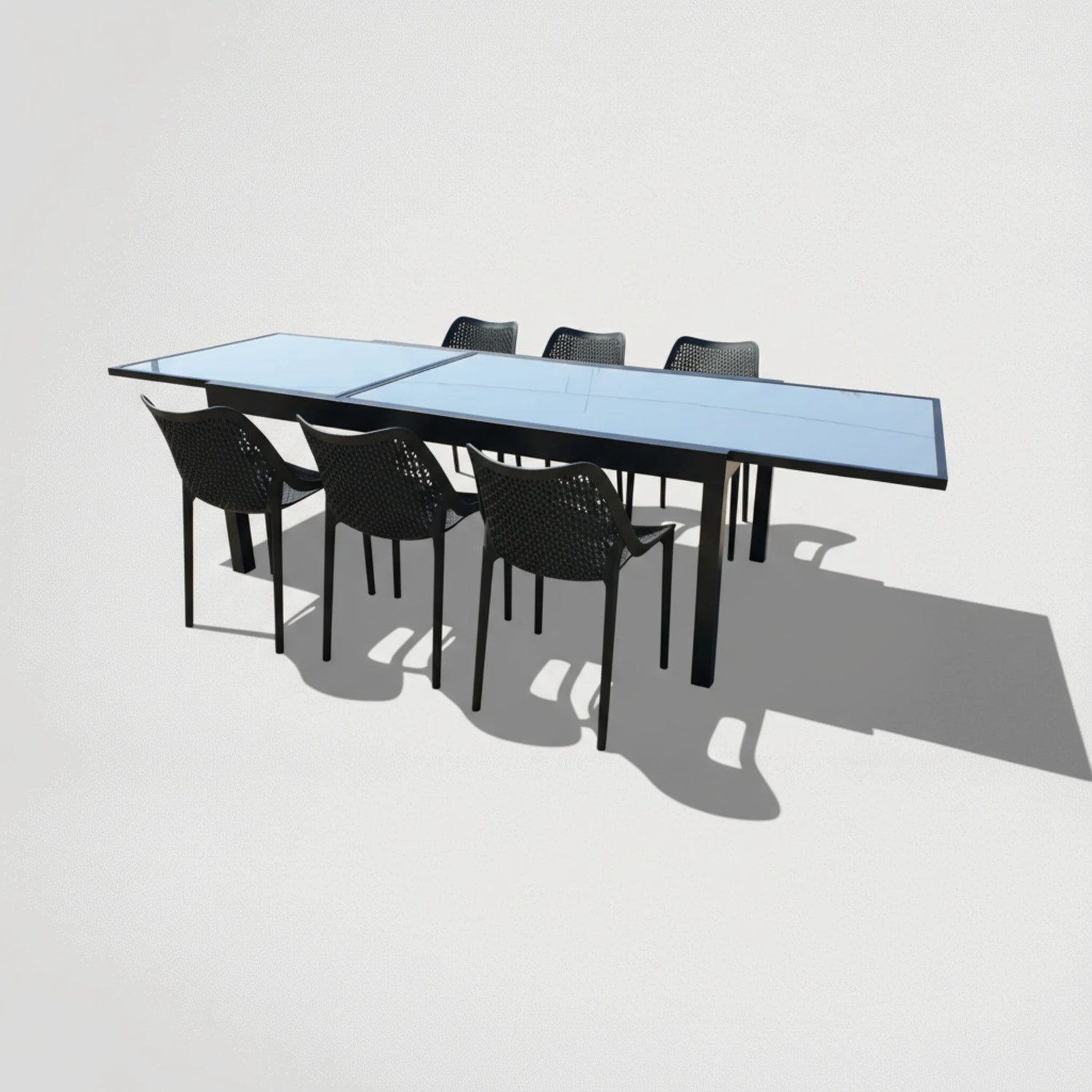 שולחן אלומניום נפתח עם זכוכית 7000