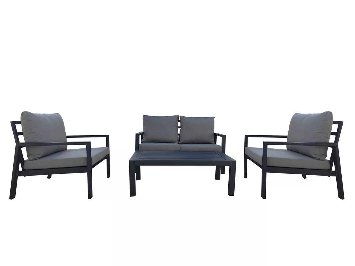 מערכת גן רומא אפור: מערכת ישיבה מאלומיניום + שולחן | המבורגר ברוס