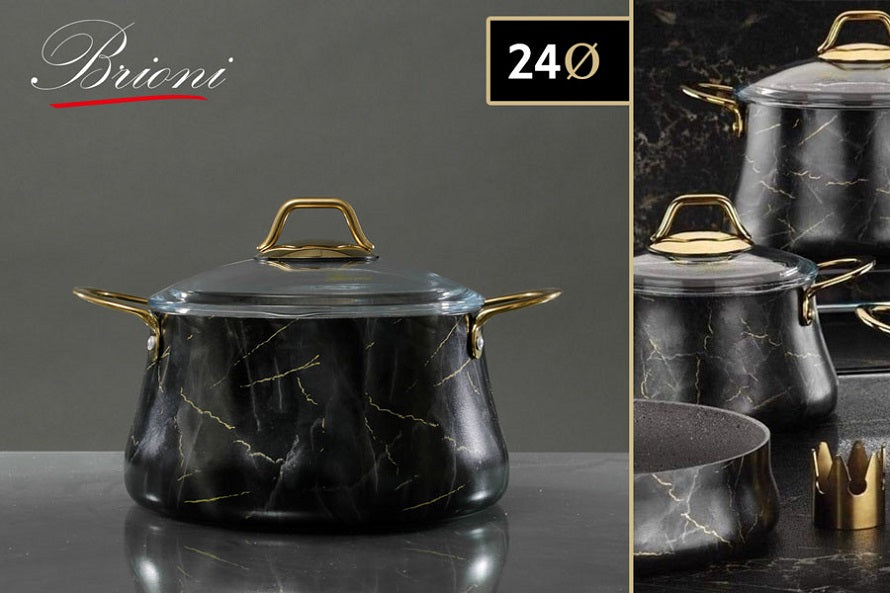 סיר יציקת אלומניום בציפוי אבן שיש גרמני GOLD שחור דגם 7765 | המבורגר ברוס