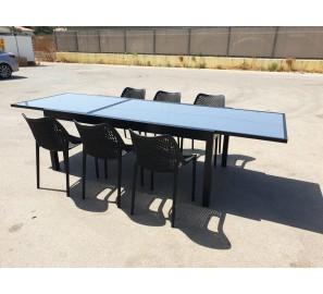 שולחן אלומניום נפתח עם זכוכית 7000