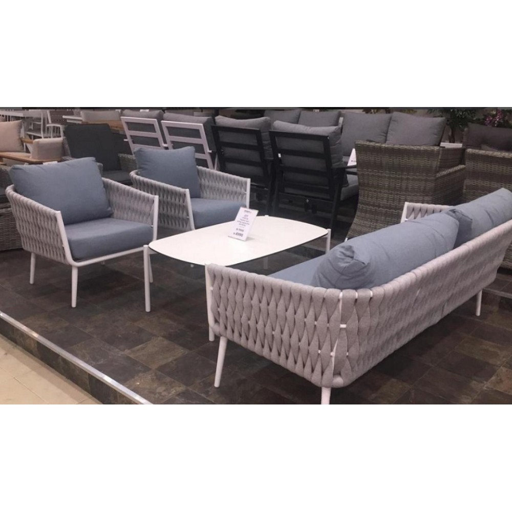 סלון גינה עשוי שלדת מתכת בשילוב מארג חבל רך ועבה 76565