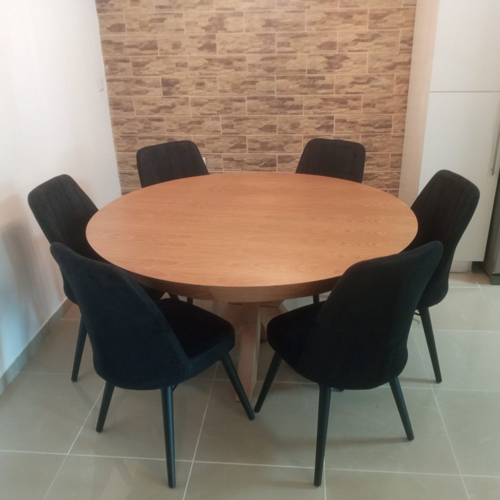 שולחן לפינת אוכל עגול נפתח + 6כיסאות 87877789