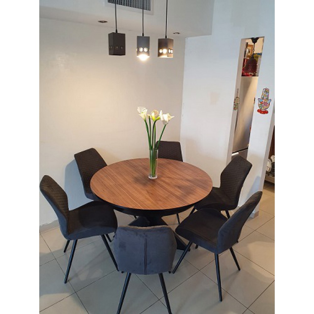 שולחן לפינת אוכל 1.30 נפתח + 6 כיסאות מרופדים שחורים