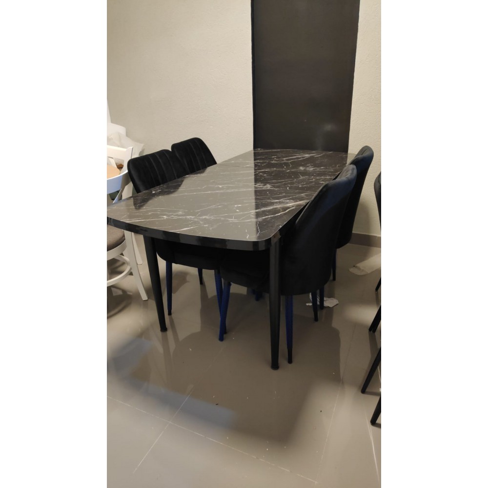 שולחן לפינת אוכל יוקרתי נפתח + 4 כסאות קטיפה דגם 80085