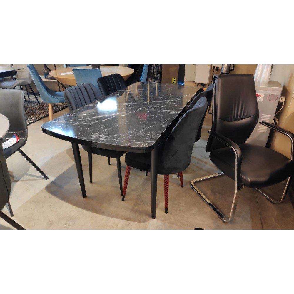 שולחן לפינת אוכל יוקרתי נפתח + 4 כסאות קטיפה דגם 80085