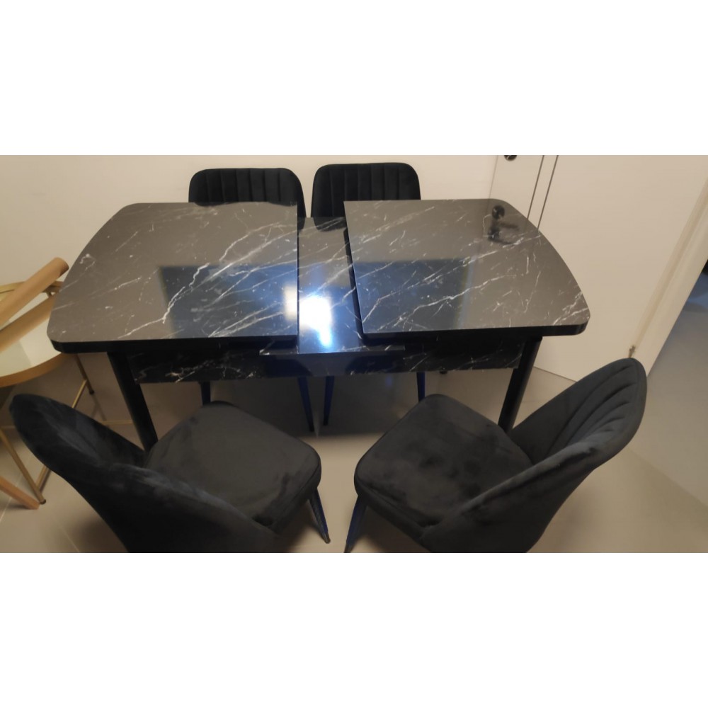 שולחן לפינת אוכל יוקרתי נפתח + 4 כסאות קטיפה דגם 80085