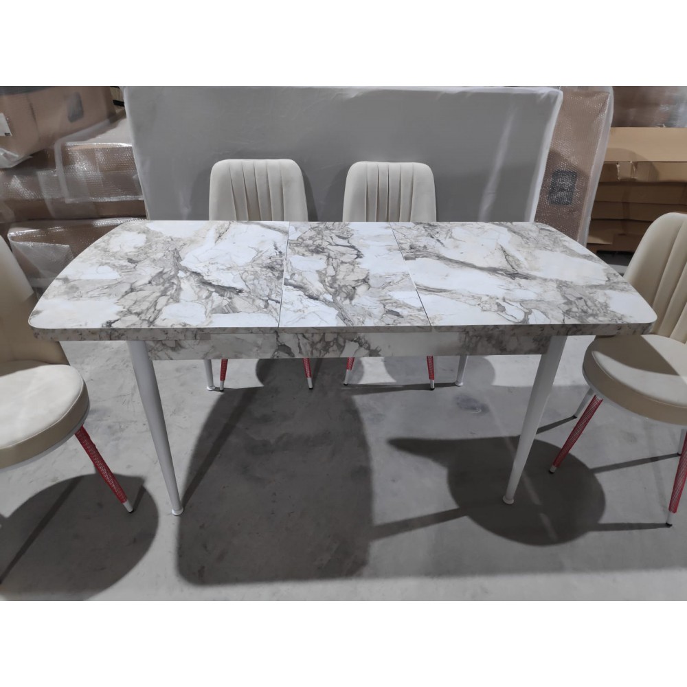 שולחן לפינת אוכל יוקרתי נפתח + 4 כסאות קטיפה דגם 80085