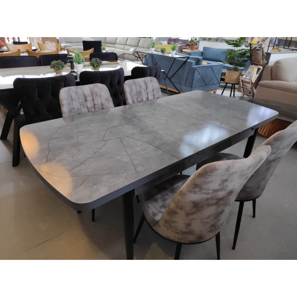 שולחן לפינת אוכל יוקרתי נפתח + 4 כסאות קטיפה דגם 80085