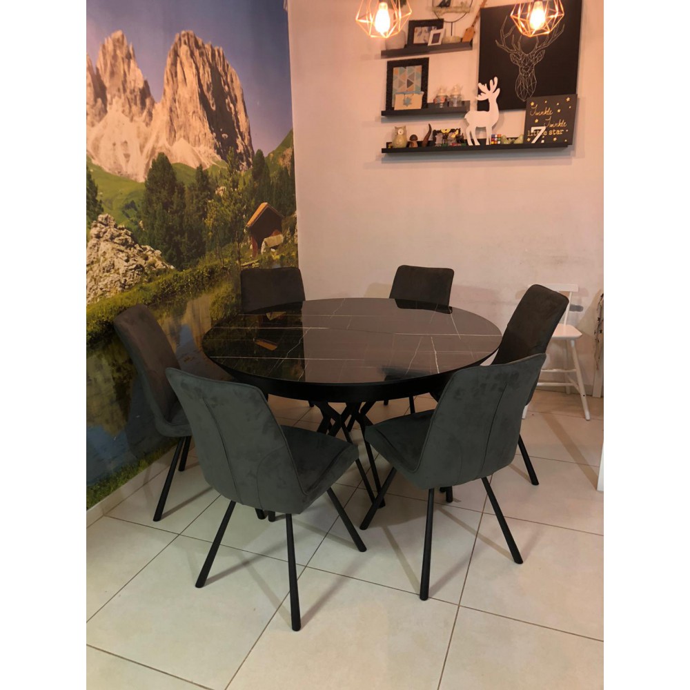 שולחן פינת אוכל נפתח אלגנטי ומבריק+6 כיסאות 8000