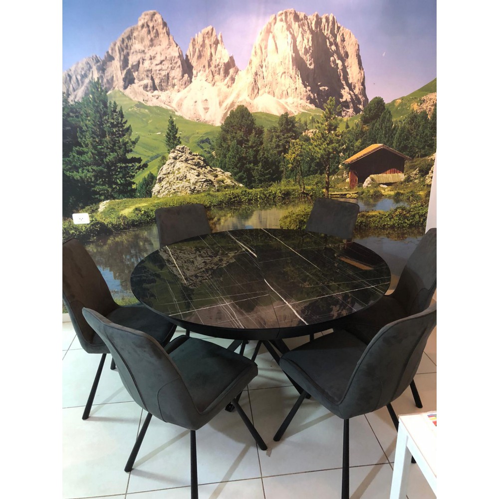 שולחן פינת אוכל נפתח אלגנטי ומבריק+6 כיסאות 8000