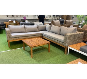 ספה פינתית ראטן שילוב עץ מלא 3021