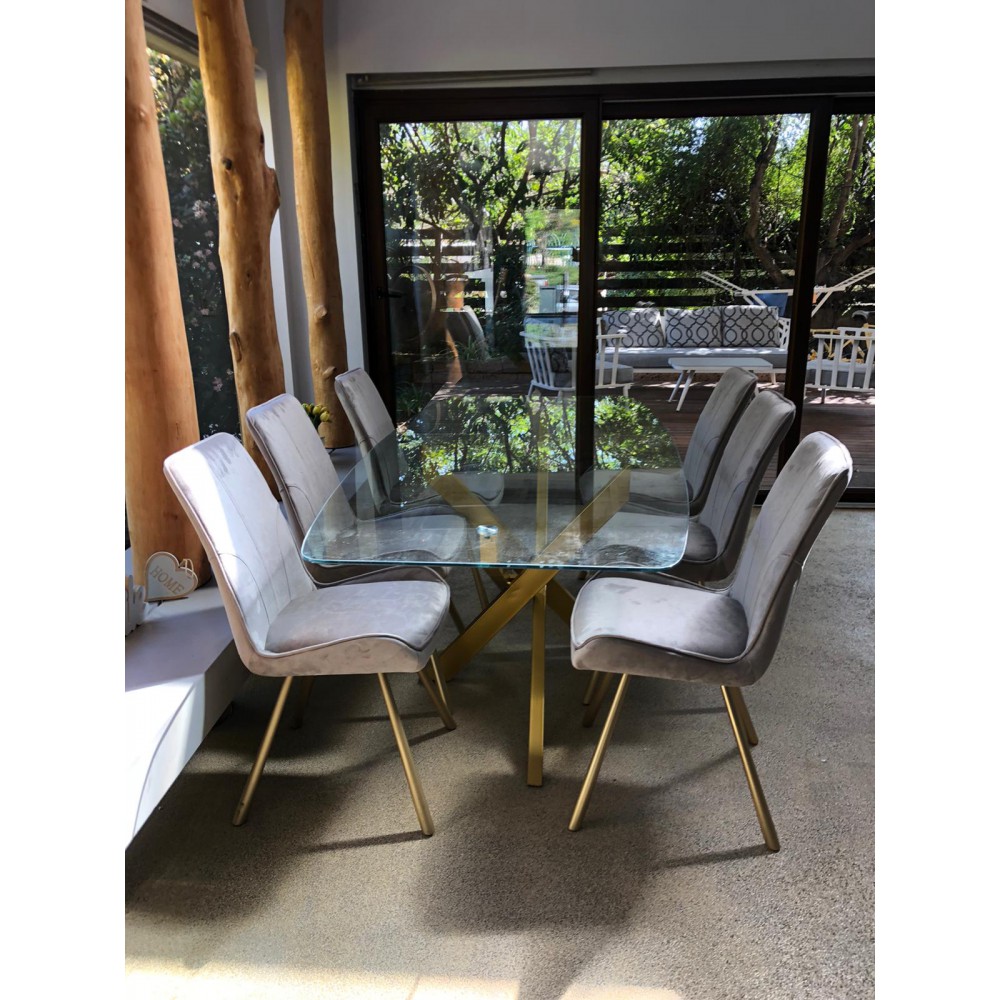 סופר דיל סט פינת אוכל שולחן זכוכית +6 כיסאות 80051