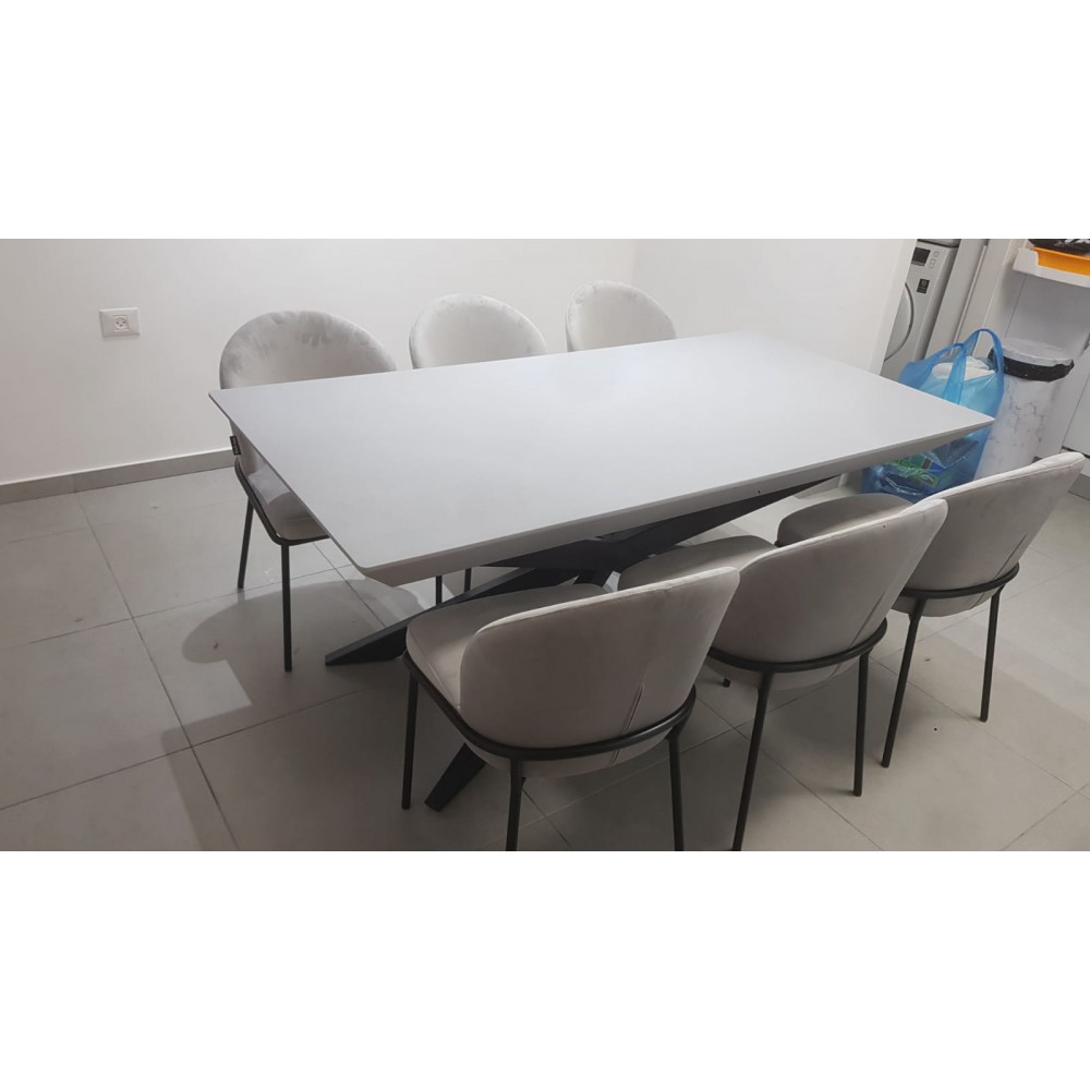 שולחן דמוי בטון נפתח 90×180 כולל 6 כיסאות