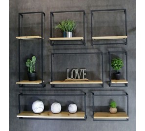 סט 8 מדפי מתכת בשילוב עץ דגם 88466 סט 8 מדפי מתכת בשילוב עץ דגם 88466