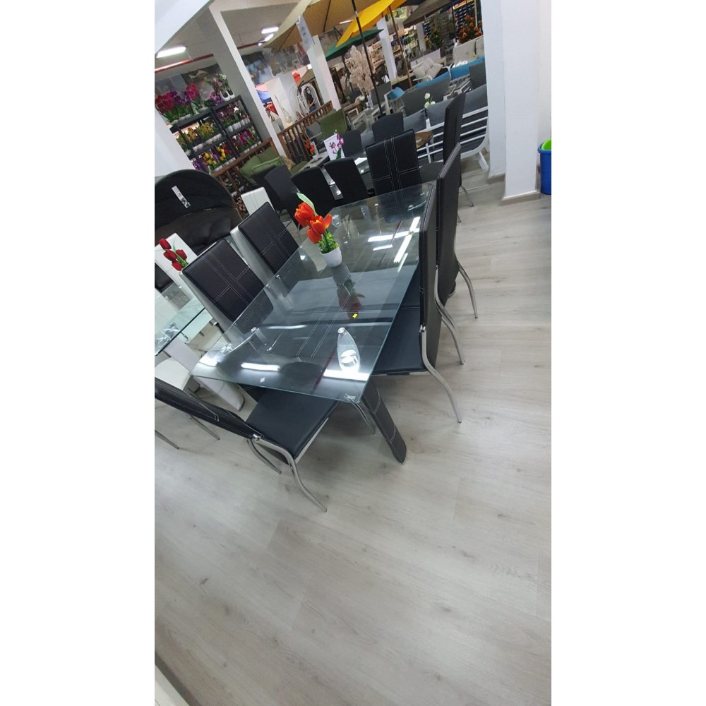 שולחן מרהיב מזכוכית כולל 6 כיסאות דגם 6645