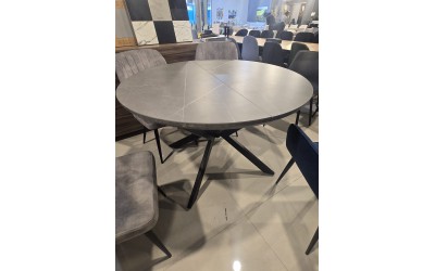 שולחן עגול 130 אפור דמוי שיש נפתח מתצוגה