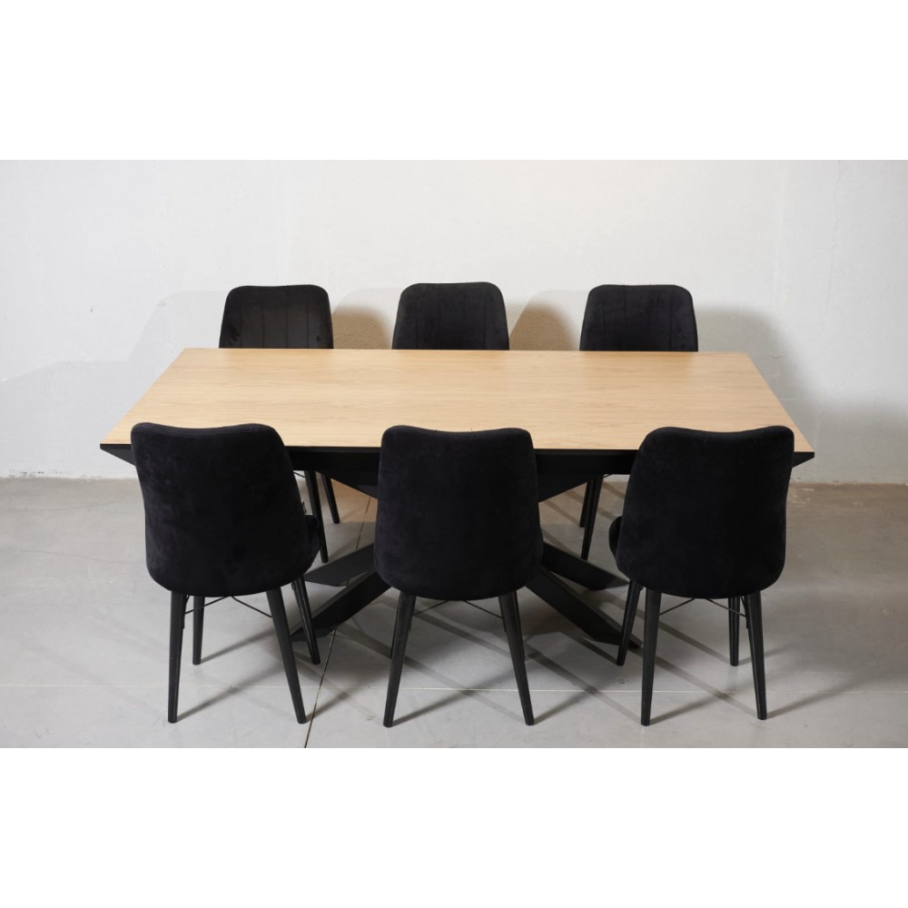 שולחן נפתח 2 מטר על 1 מטר עם 6 כסאות