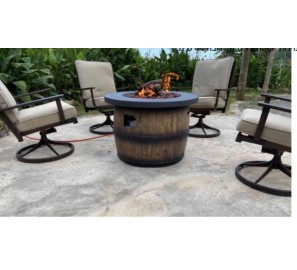 שולחן אש גז דמוי חבית עץ גדול 