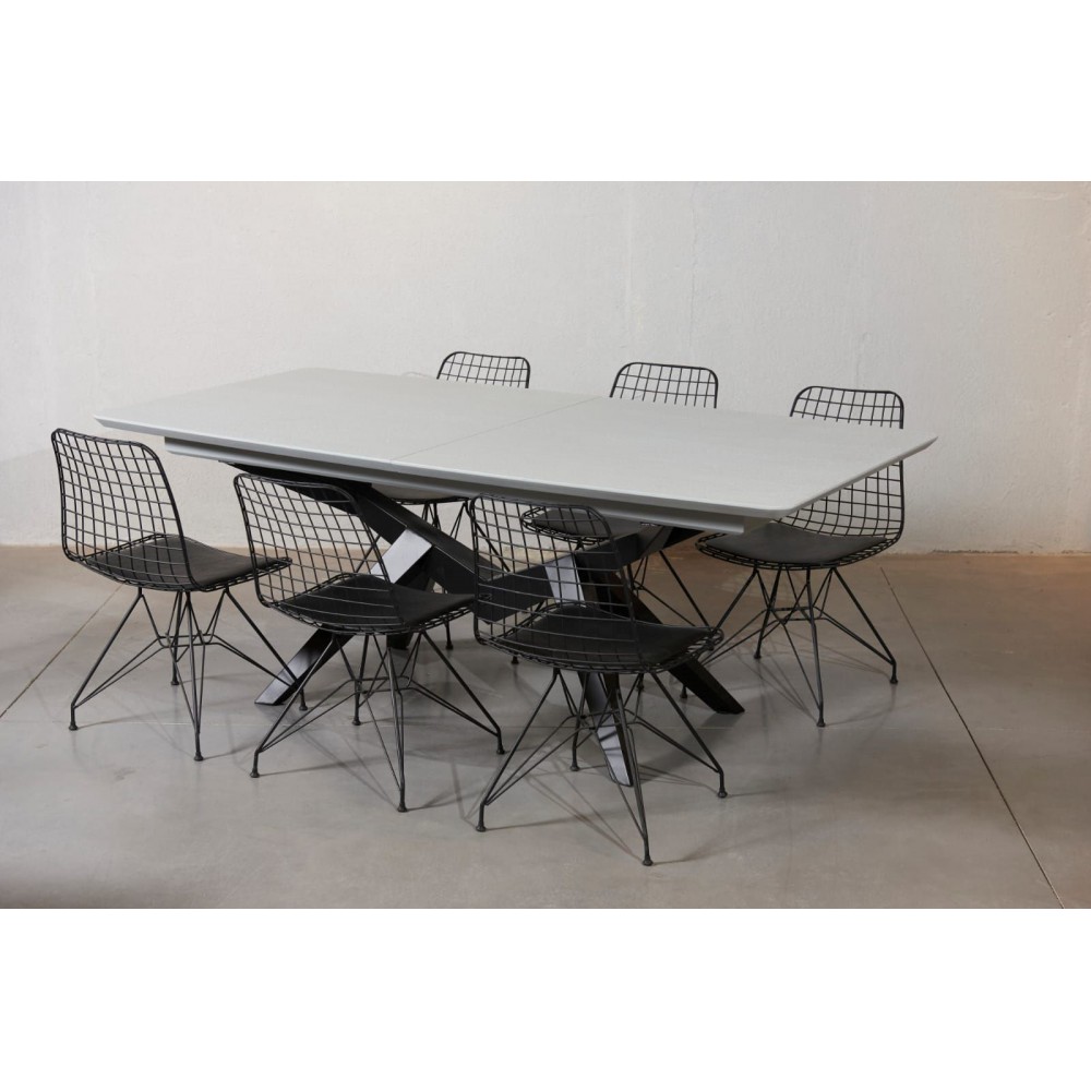 שולחן מלבני דמוי בטון + 6 כסאות 