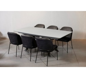 שולחן מלבני דמוי בטון + 6 כסאות 