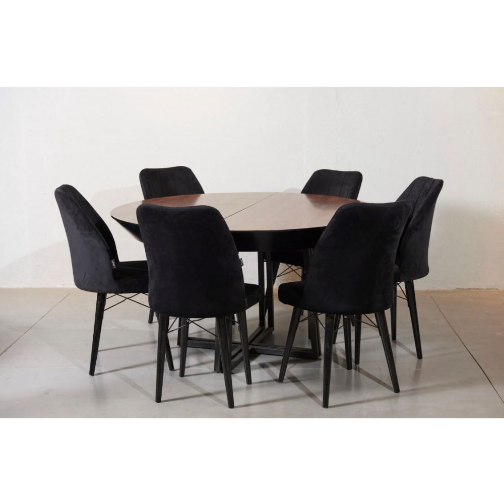 שולחן פינת אוכל עגול + 6 כסאות