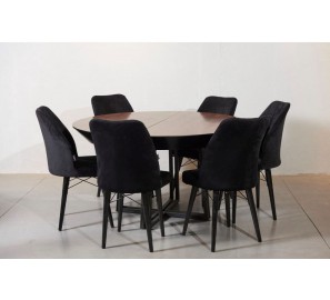שולחן פינת אוכל עגול + 6 כסאות