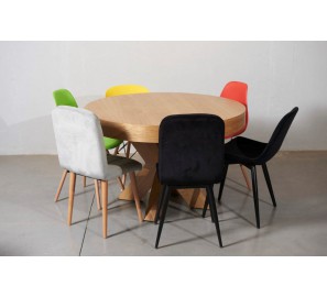 שולחן עגול נפתח  + 6 כסאות 