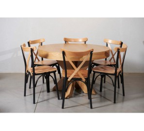 שולחן עגול נפתח עץ אלון טבעי כולל 6 כסאות 