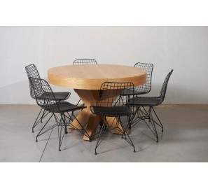 שולחן עגול נפתח עץ אלון טבעי כולל 6 כסאות 