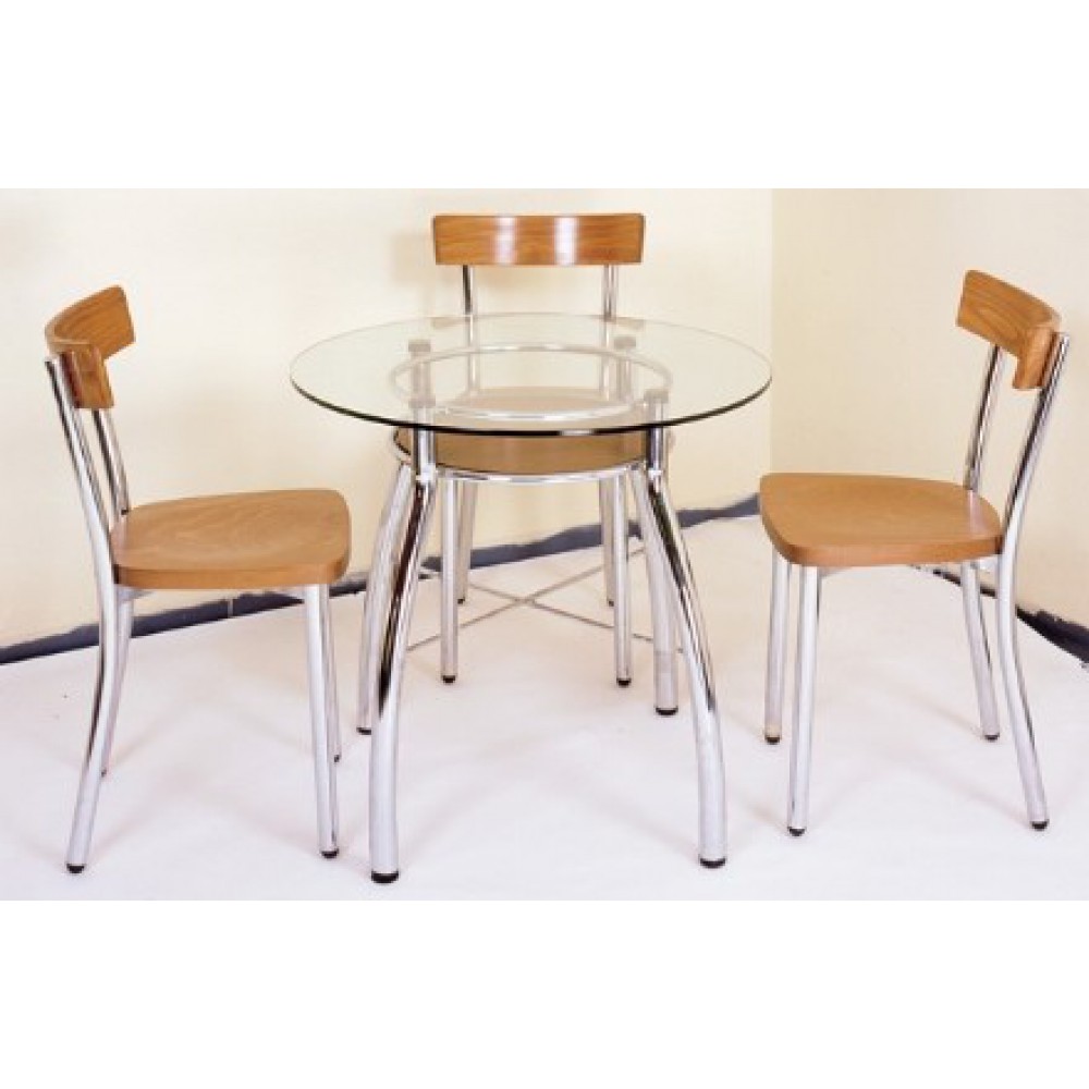 דגם פינת אוכל זכוכית+4כיסאות קוטר 80