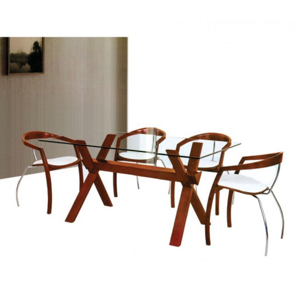 דגם שולחן פינת אוכל מזכוכית ורגלי עץ דנדוש