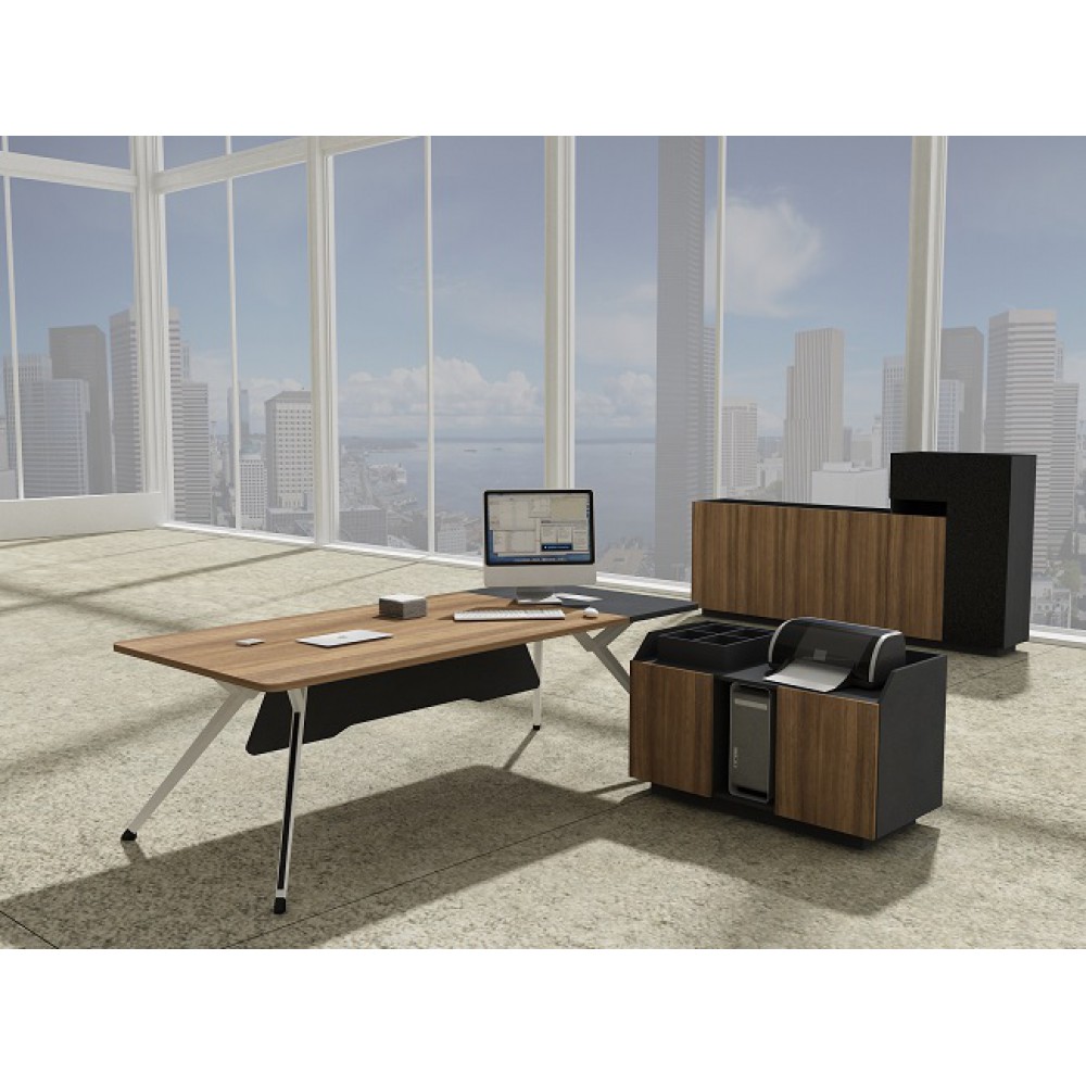 19378 שולחן מנהל פורניר אגוז משולב צביעת אבקה צבע לבן רגליים אלומיניום, מידות: 200*100*76 19378 שולחן מנהל פורניר אגוז משולב צביעת אבקה צבע לבן רגליים אלומיניום, מידות: 200*100*76