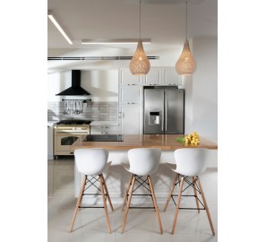 כיסא בר רגלי עץ מושב פלסטיק 834657