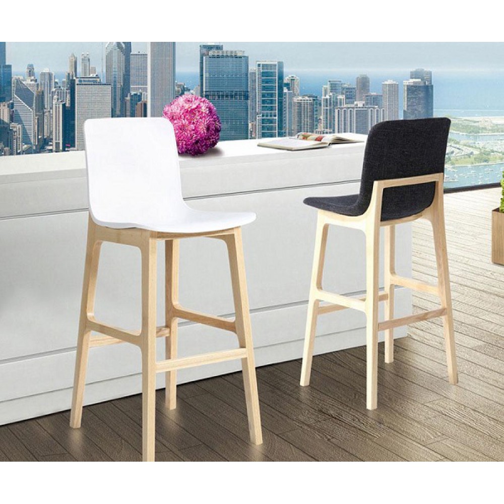 כסא בר רגלי עץ מושב פלסטיק 85772