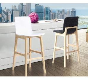 כסא בר רגלי עץ מושב פלסטיק 85772