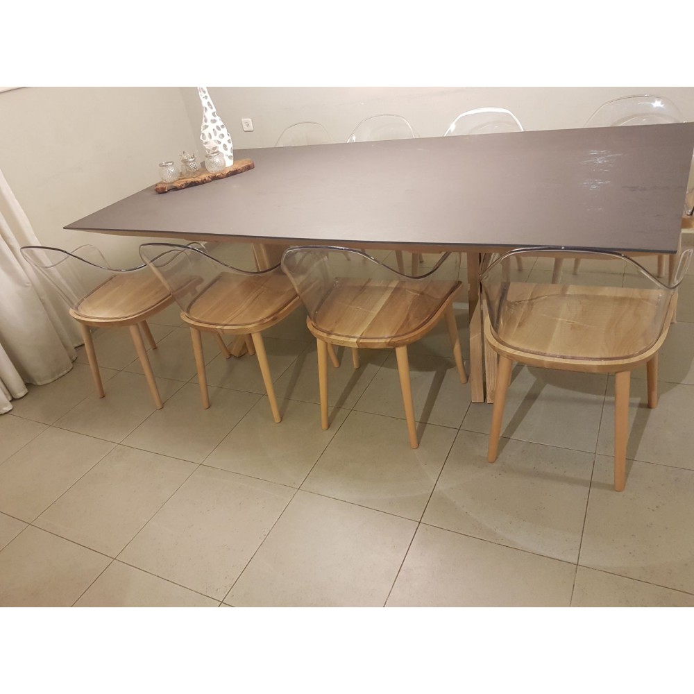 כסא לפינת אוכל שקוף רגל מעץ 885647