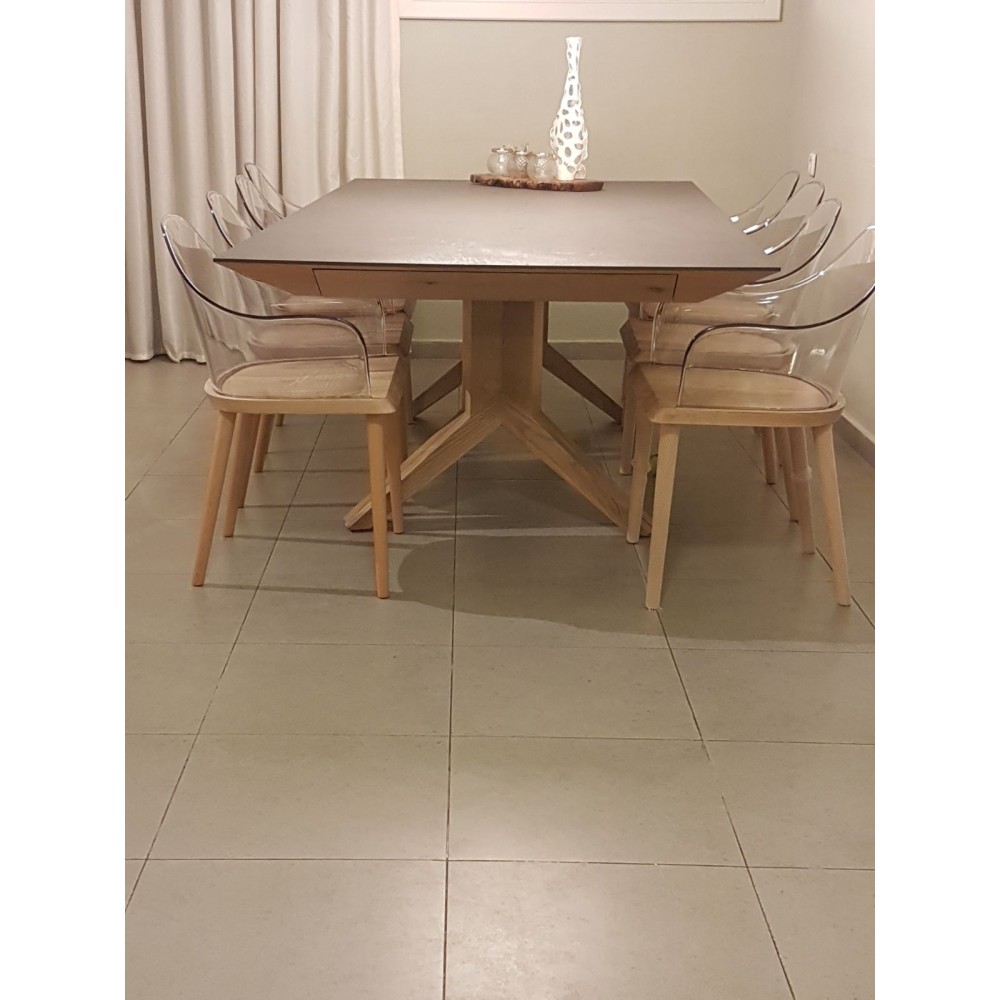 כסא לפינת אוכל שקוף רגל מעץ 885647