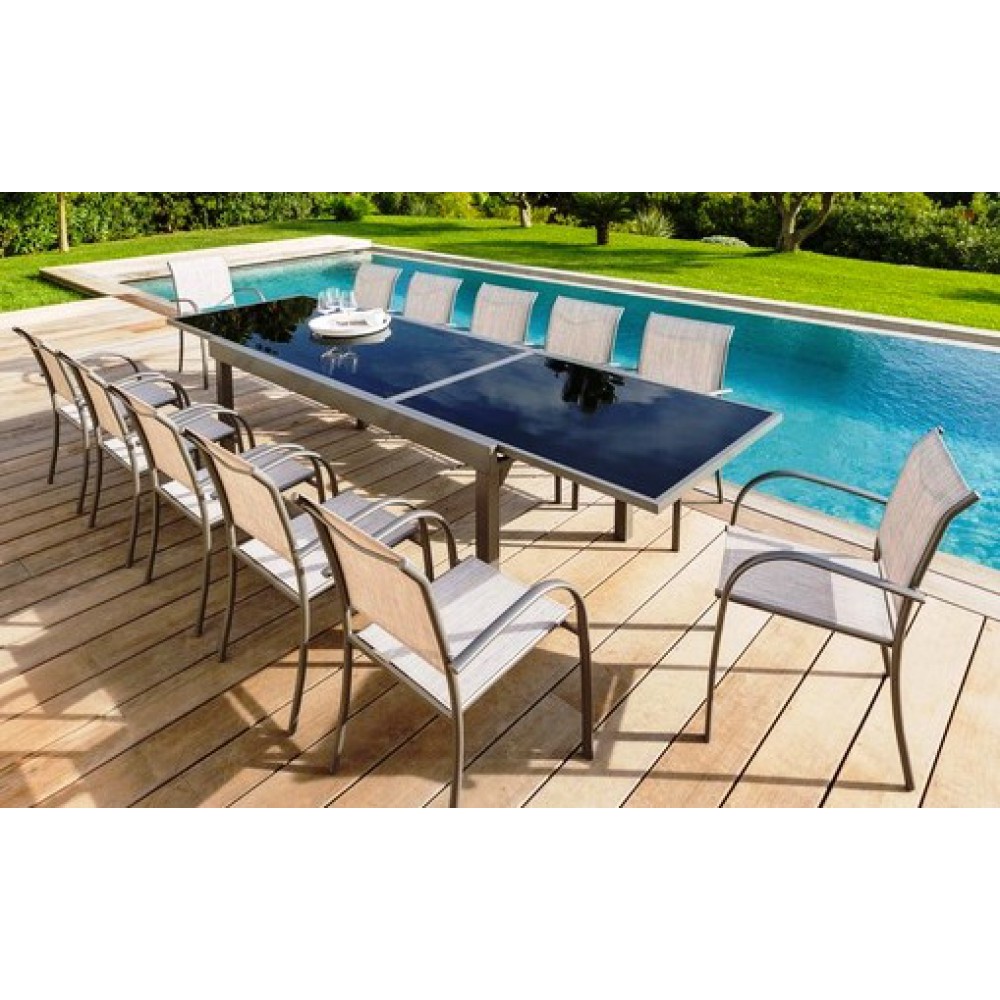 564301 שולחן אלומיניום נפתח 100X200-320 כולל 6 כסאות דגם פיאזה כסף (PIAZZA)