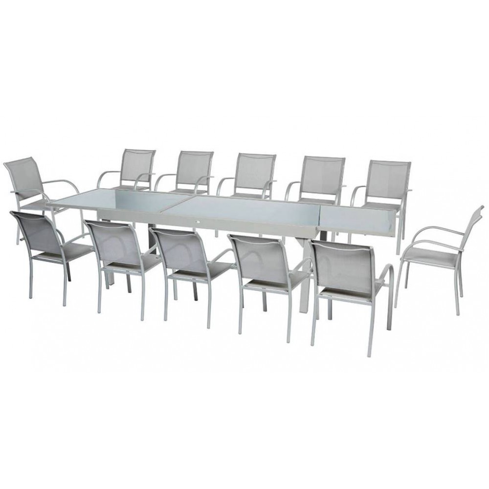 564301 שולחן אלומיניום נפתח 100X200-320 כולל 6 כסאות דגם פיאזה כסף (PIAZZA)